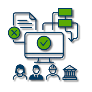 a computer with a check mark and people