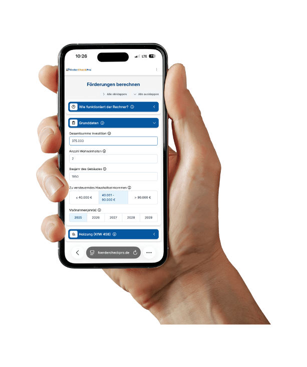 Hand hält Smartphone mit App