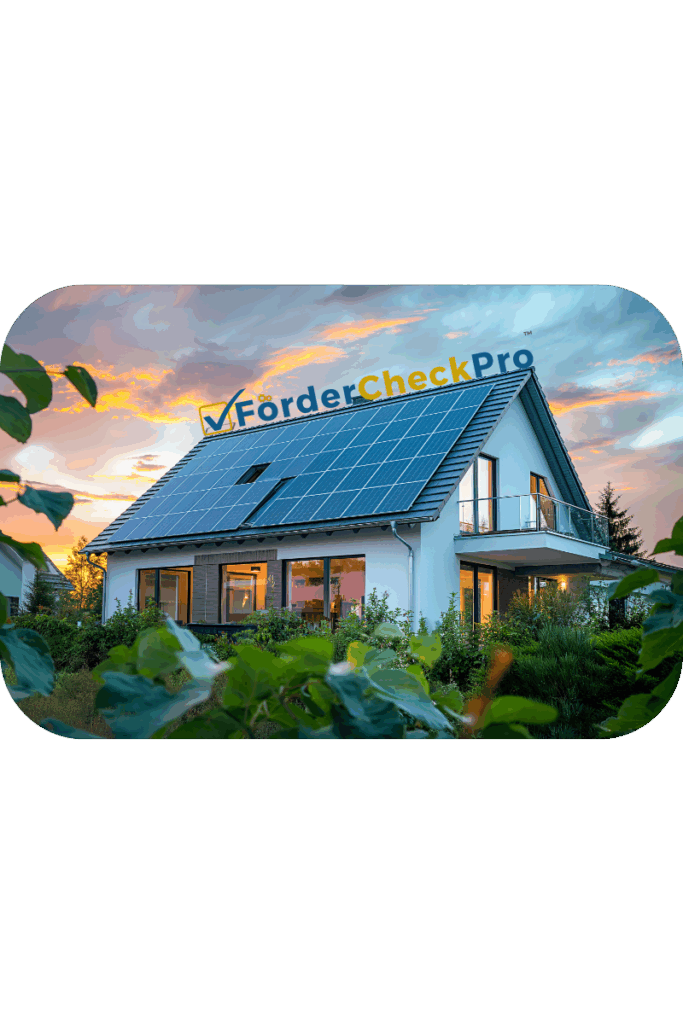 Haus mit Solaranlage und Logo