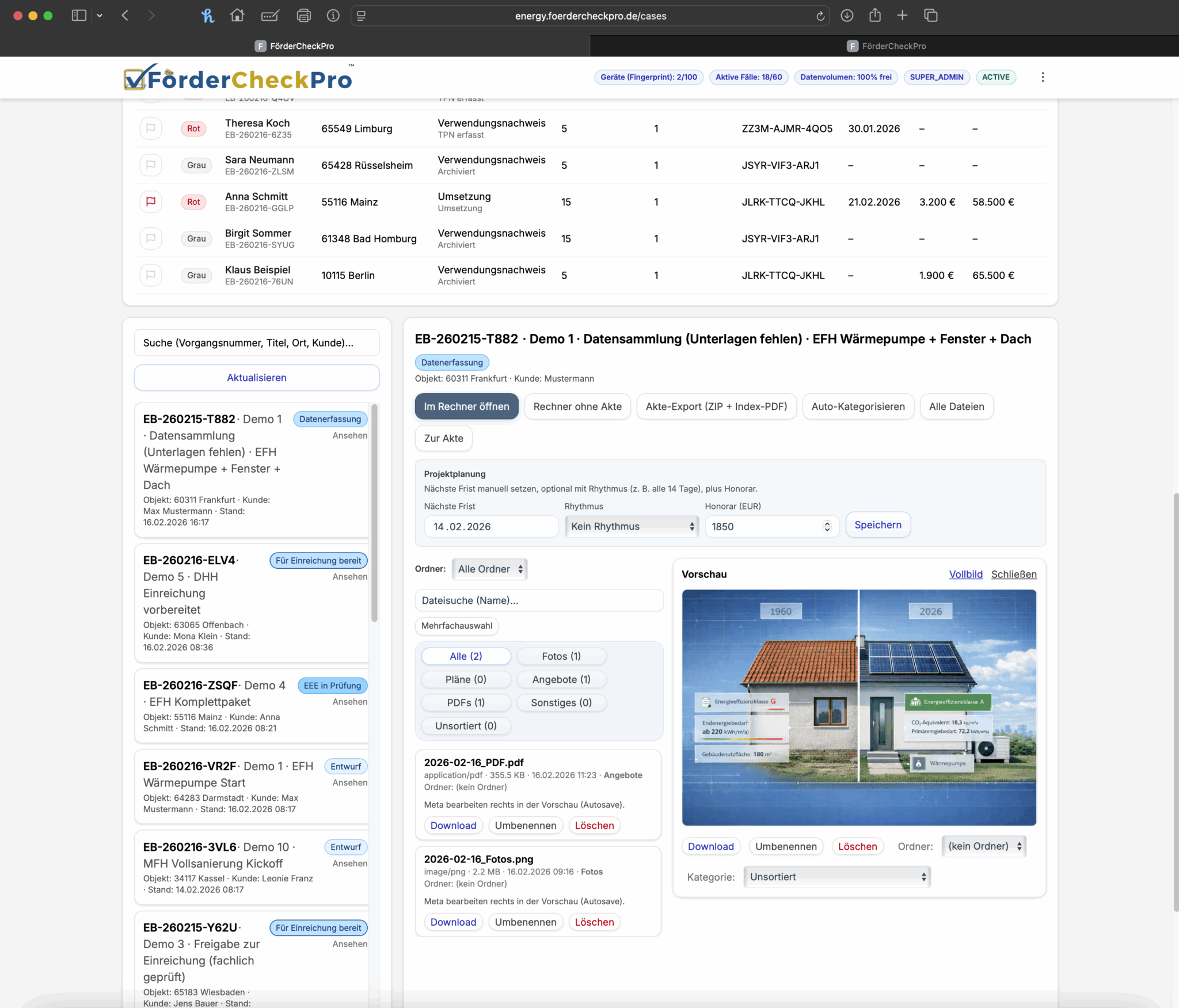 Vorschau Uploads in Akte