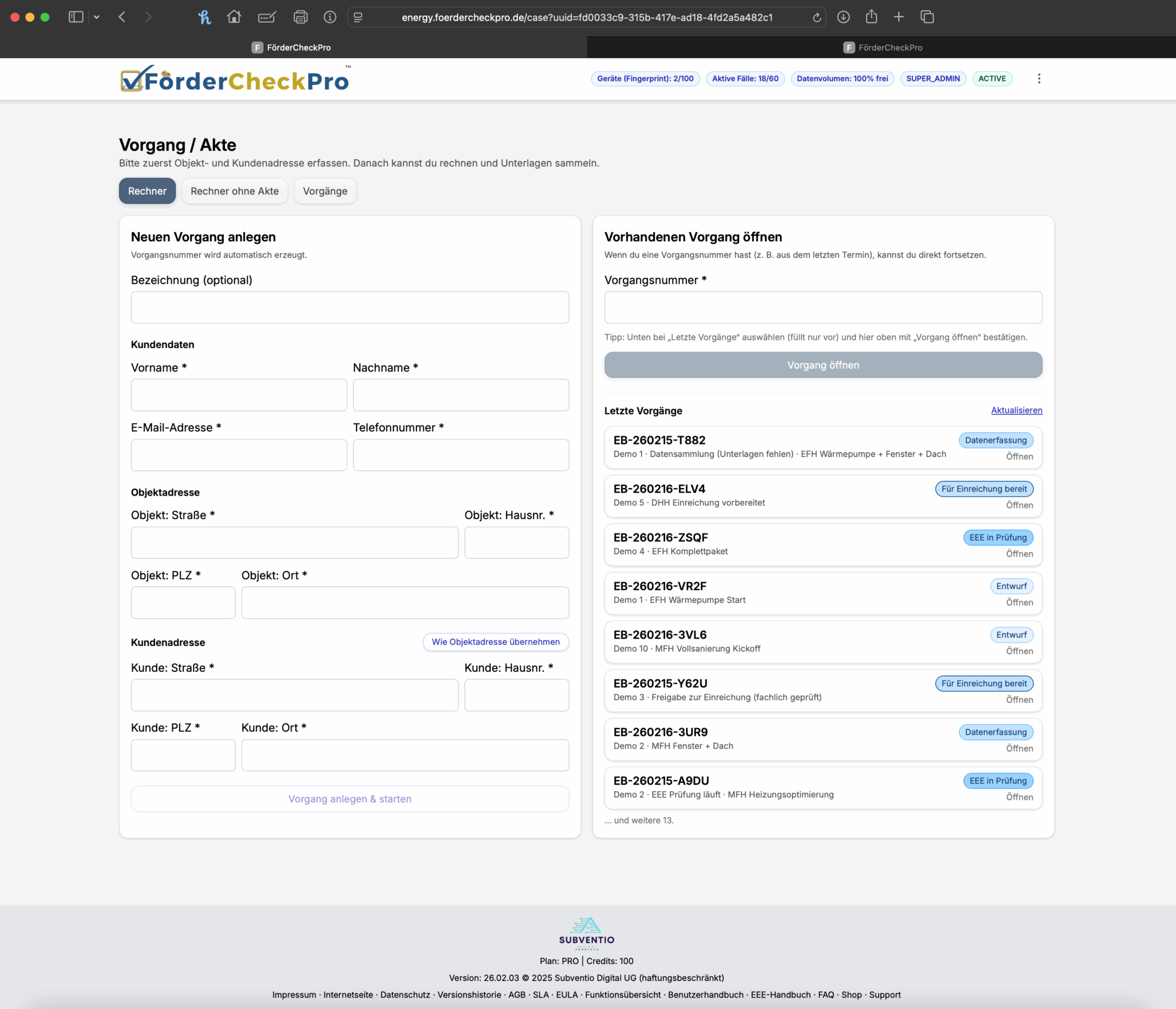 Akte/Vorgang anlegen
